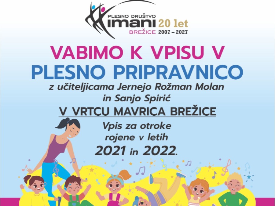 Vpis v plesne pripravnice v Vrtcu Mavrica Brežice in Vrtcu Najdihojca Dobova